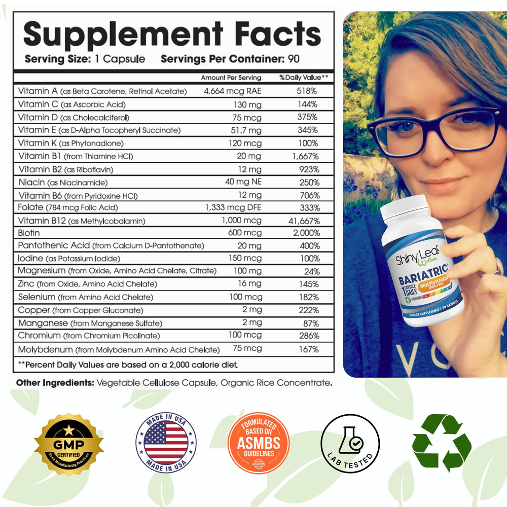 Bariatric Multivitamin Without Iron - Vitamins for Gastric Bypass & Sleeve, 1 Daily Capsule W Vitamin A, C, D, Biotin, Zinc, B12, K, Vegetarian, Soy-Free, GMP Cert., Made in USA (180 Ct.)