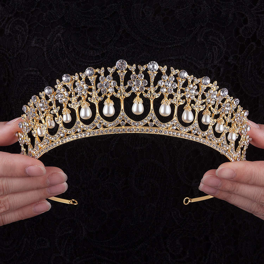 Crystal Rhinestone Queen Bride Tiara Crown for Women Girls Headdress Vintage Bridal Birthday Prom Wedding Tiaras and Crowns Hair Jewelry Accessories Rose Gold