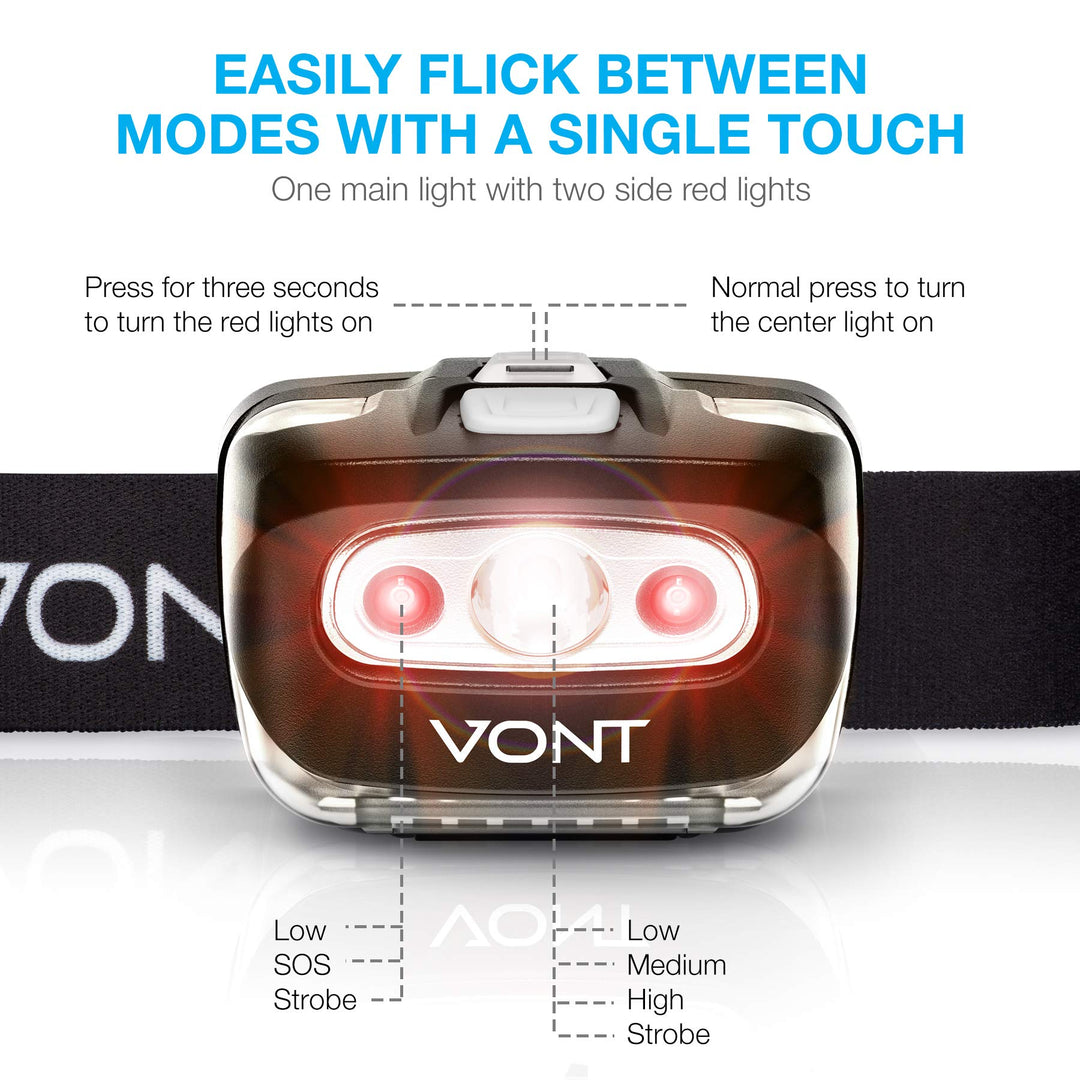 LED Headlamp [Batteries Included, 2 Pack] IPX5 Waterproof, with Red Light, 7 Modes, Head Lamp, for Running, Camping, Hiking, Fishing, Jogging, Headlight Headlamps for Adults &amp; Kids, Red