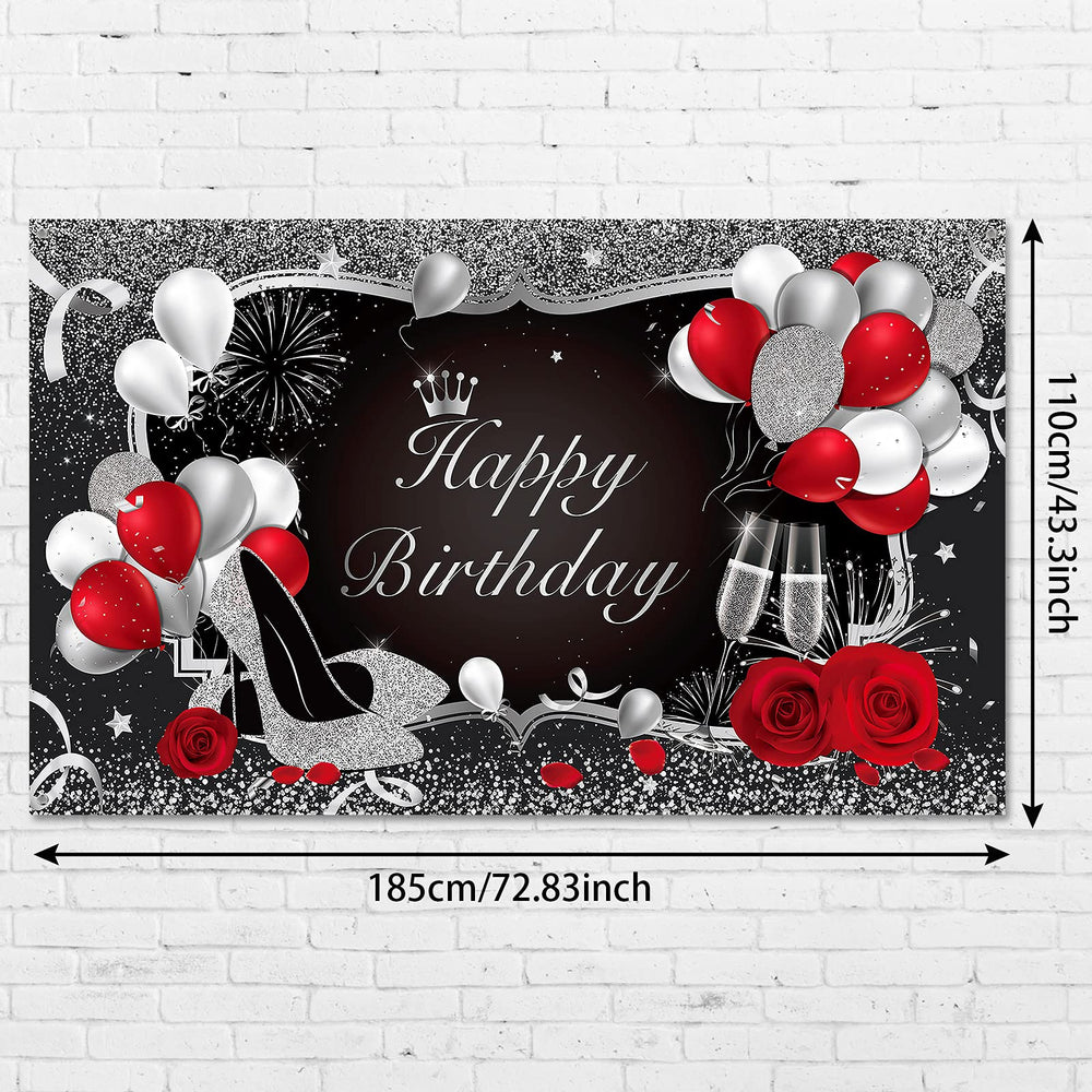Silver and Black Happy Birthday Backdrop Happy Birthday