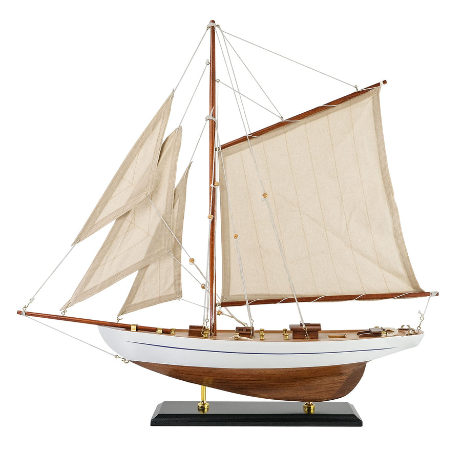 SAILINGSTORY Wooden Sailboat Decor Sailboat Model Boat Decor Ship Model Yacht Ivory Antique Finish