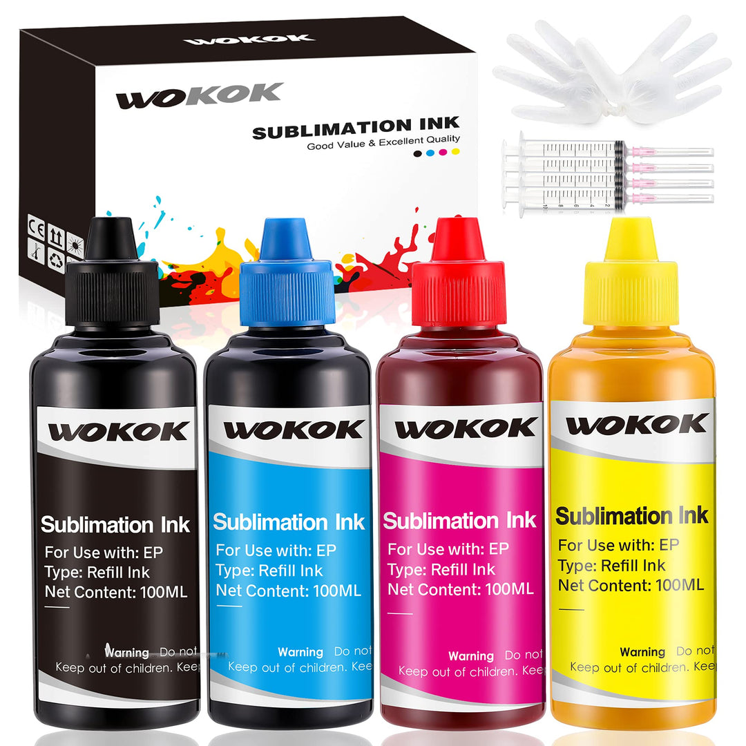WOKOK Sublimation Ink Refill Ink Kit for Inkjet Sublimation Printers ET-2720 ET-2800 ET-2803 ET-2760 WF-7710 WF-7720 C88 C88+ Heat Press Transfer on Shirts/Mugs/Pillows/Phone Case Dye Sublimation Ink