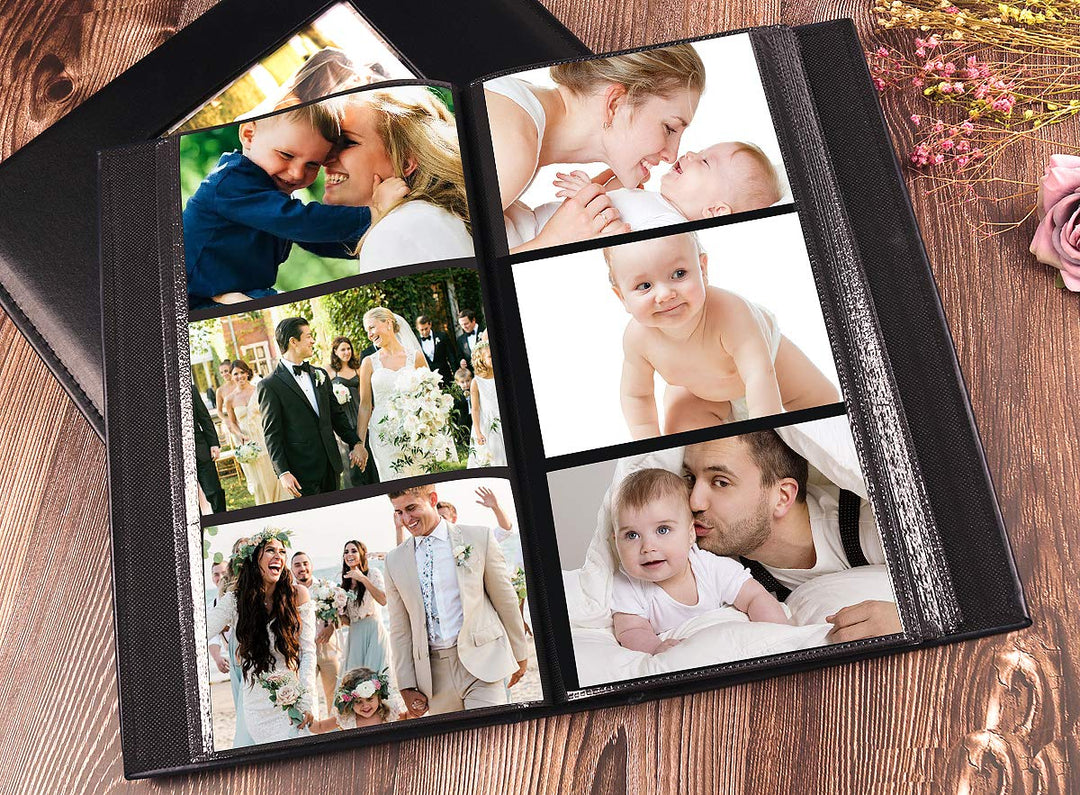 Premium Leather 4x6 Photo Album with 300 Pockets, Black, for Boy, Girl, Family, Wedding Anniversary