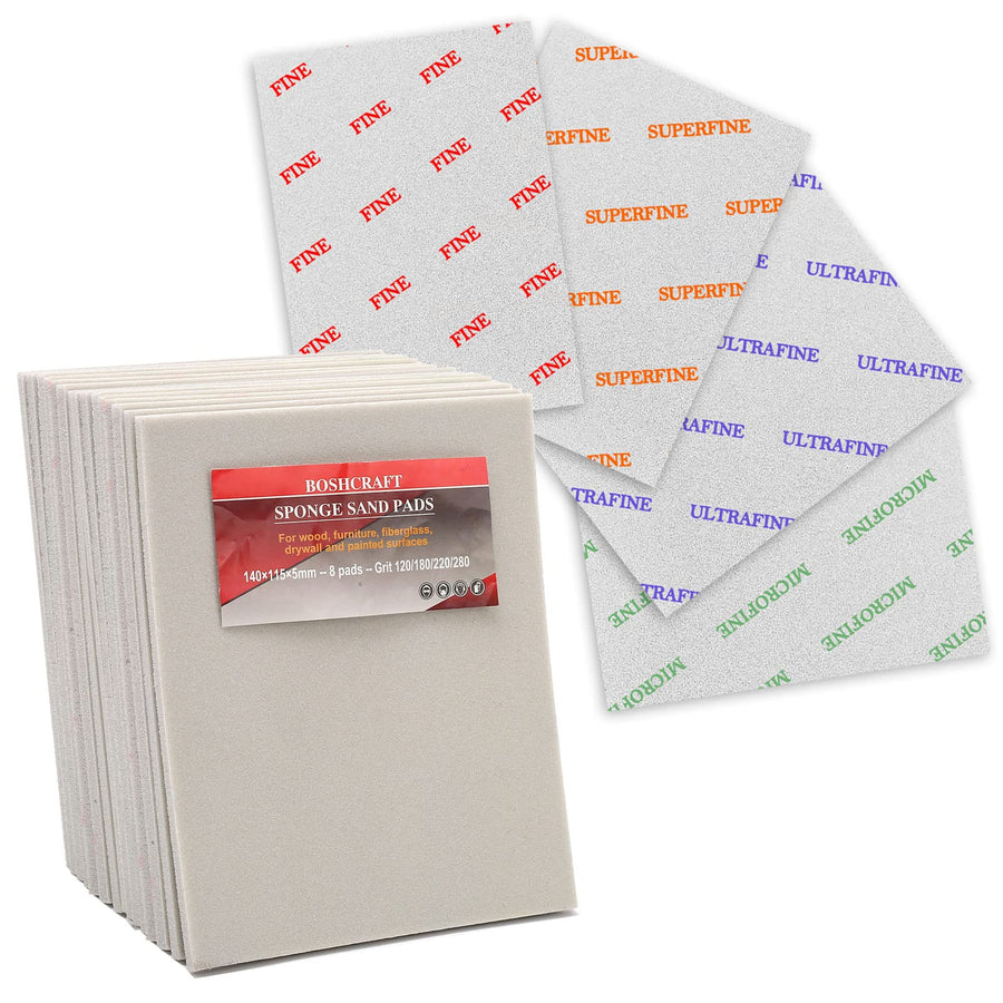 8 Pack Sanding Sponges, Sanding Block Washable and Reusable Sanding Pads Fine/Superfine/Ultrafine/Microfine Sanding Block Softback Sanding Sponge for Drywall Wood Metal 5.5”× 4.5