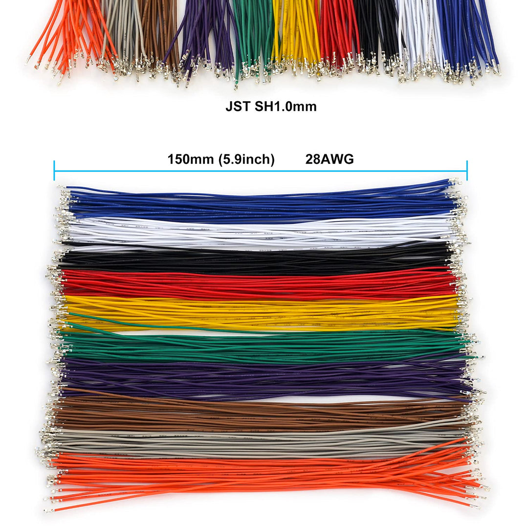Jst SH1.0mm Connector Kit and Premium Pre-Crimped Cables,for SPRacing F3 Omnibus F4 Pro F7 Racing Drone Wire Kit,Total 140pcs sh1.0 Connectors and 10 Colors 250pcs 28AWG Cable 150mm Wire