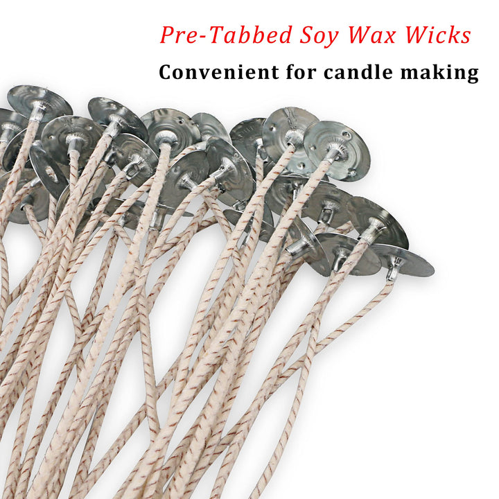 100pcs ECO 8 Wicks for Soy Candles, 6.0inch Cotton &amp; Paper Candle Wicks, Pre-Waxed and Tabbed ECO Wicks for Soy Candles Making.