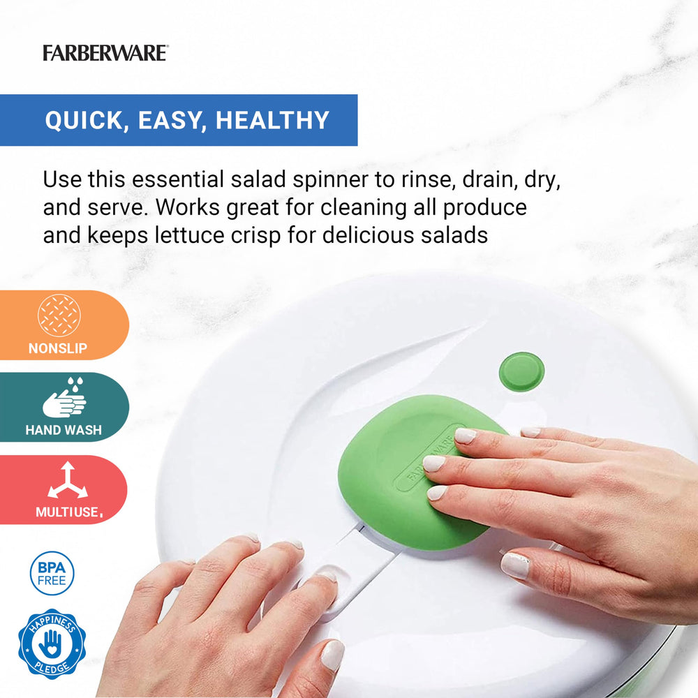 Easy to use pro Pump Spinner with Bowl, Colander and Built in draining System for Fresh, Crisp, Clean Salad and Produce, 6.6 quart, Green