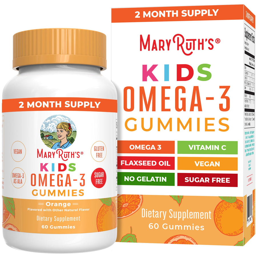 Vegan Omega 3 Gummies for Kids 2+, 2 Month Supply, Sugar Free, Omega 3 Supplement with Vitamin C, Flaxseed Oil, Immune Support, Essential Nutrient ALA, No Fish Taste, 60 Count