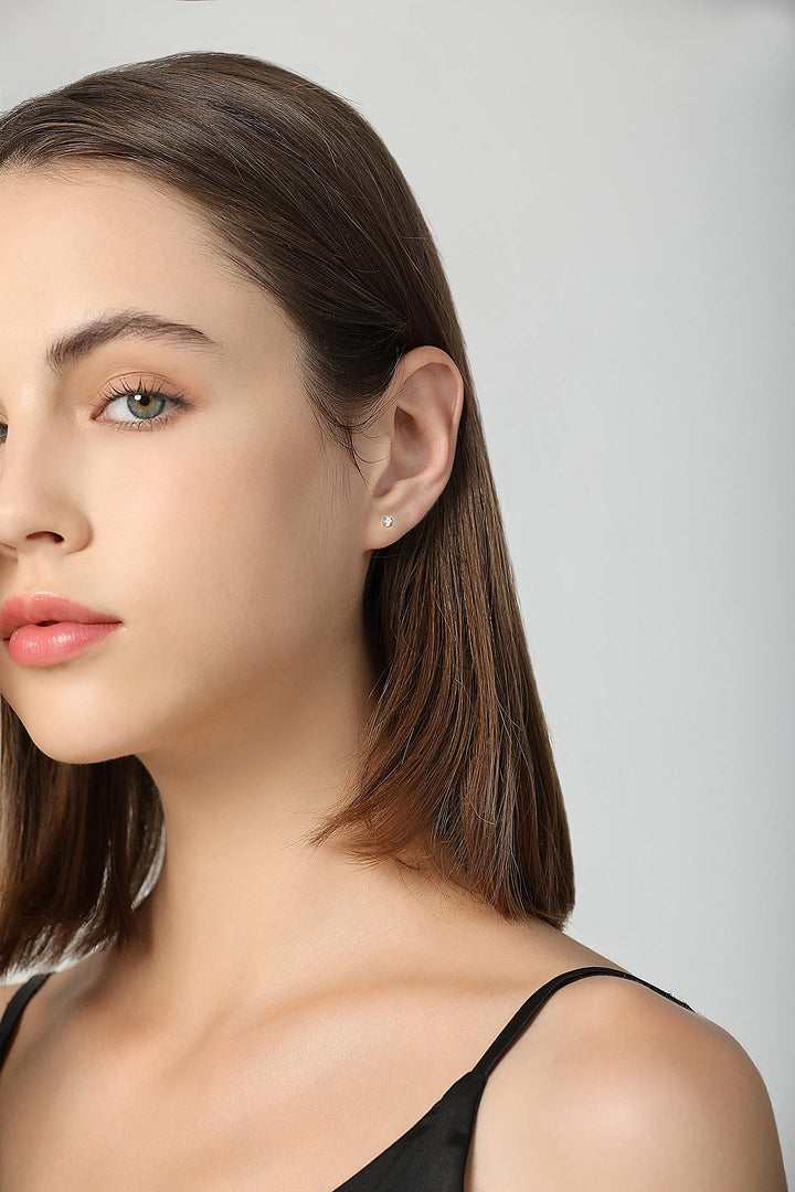 8 Pairs Tiny Flat Back Earrings for Women Men Surgical Stainless Steel Stud Earrings Set Cubic Zirconia Cartilage Earring Hypoallergenic (Silver, 2mm CZ)