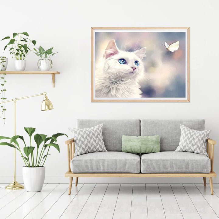 Diamntrum DIY 5D Diamond Painting Kits Kitten, Diamond Painting by Numbers White Cat, Crystal Rhinestone Embroidery Pictures Arts Kits Diamond Painting Kits for Gift Home Wall Decor 12x16 Inch