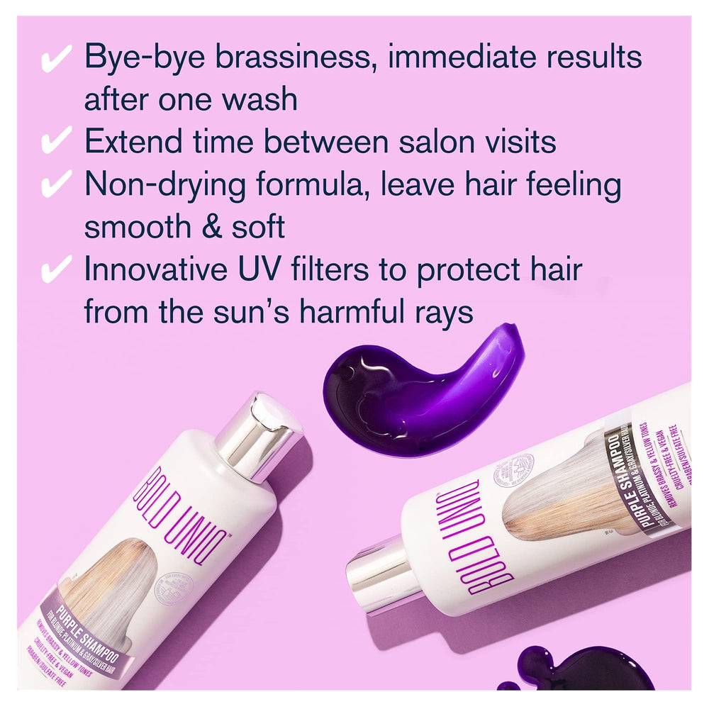 Bold Uniq Purple Shampoo - Remove Yellow Tones & Condition Damaged Hair - For Blonde, Silver or Grey Hair - Paraben & Sulfate Free, Vegan - 8 fl oz