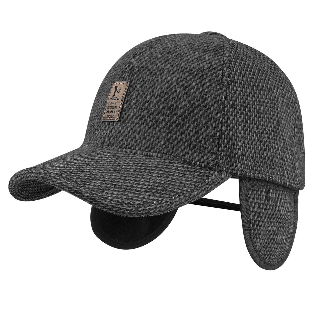 Woolen Baseball Cap Hat Structured Soft Cotton Cap Dad Hats Unisex Cold Weather Ball Cap with Earflap