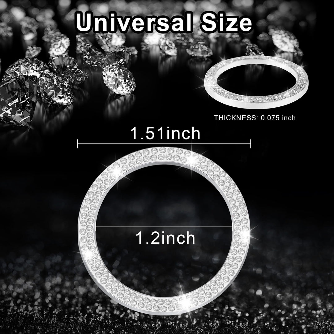 2 PCS Crystal Double Rhinestone Car Engine Start Stop Decoration Ring, Bling Car Interior Accessories for Women, Push to Start Button Cover/Sticker, Key Ignition &amp; Knob Bling Ring, White