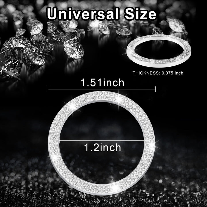 2 PCS Crystal Double Rhinestone Car Engine Start Stop Decoration Ring, Bling Car Interior Accessories for Women, Push to Start Button Cover/Sticker, Key Ignition &amp; Knob Bling Ring, White