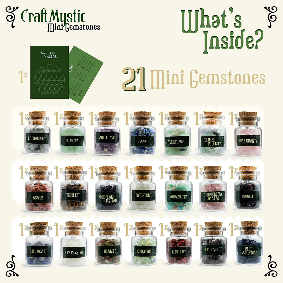 Crystals for Witchcraft Supplies in Spell Jars - 21 Set