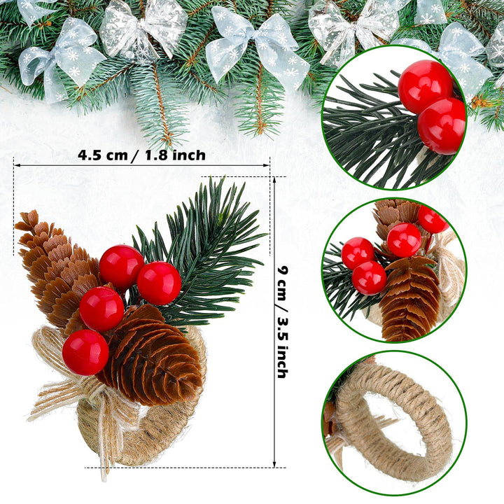 CHENGU Christmas Napkin Rings Set of 6 Christmas Pine Needle Napkin Ring Holders Rustic Napkin Ring Pine Cone Napkin Ring Holder for Christmas Party Dinner Table Decor