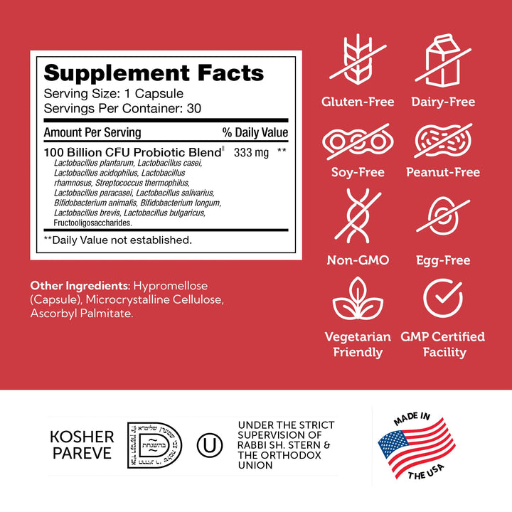 BioDophilus100-100 Billion Probiotic - 100 Billion CFU 11-Strain Gut Health Probiotic Supplement - Prebiotics/Probiotics for Digestive Health, Probiotics for Women and Men. (30 Ct)