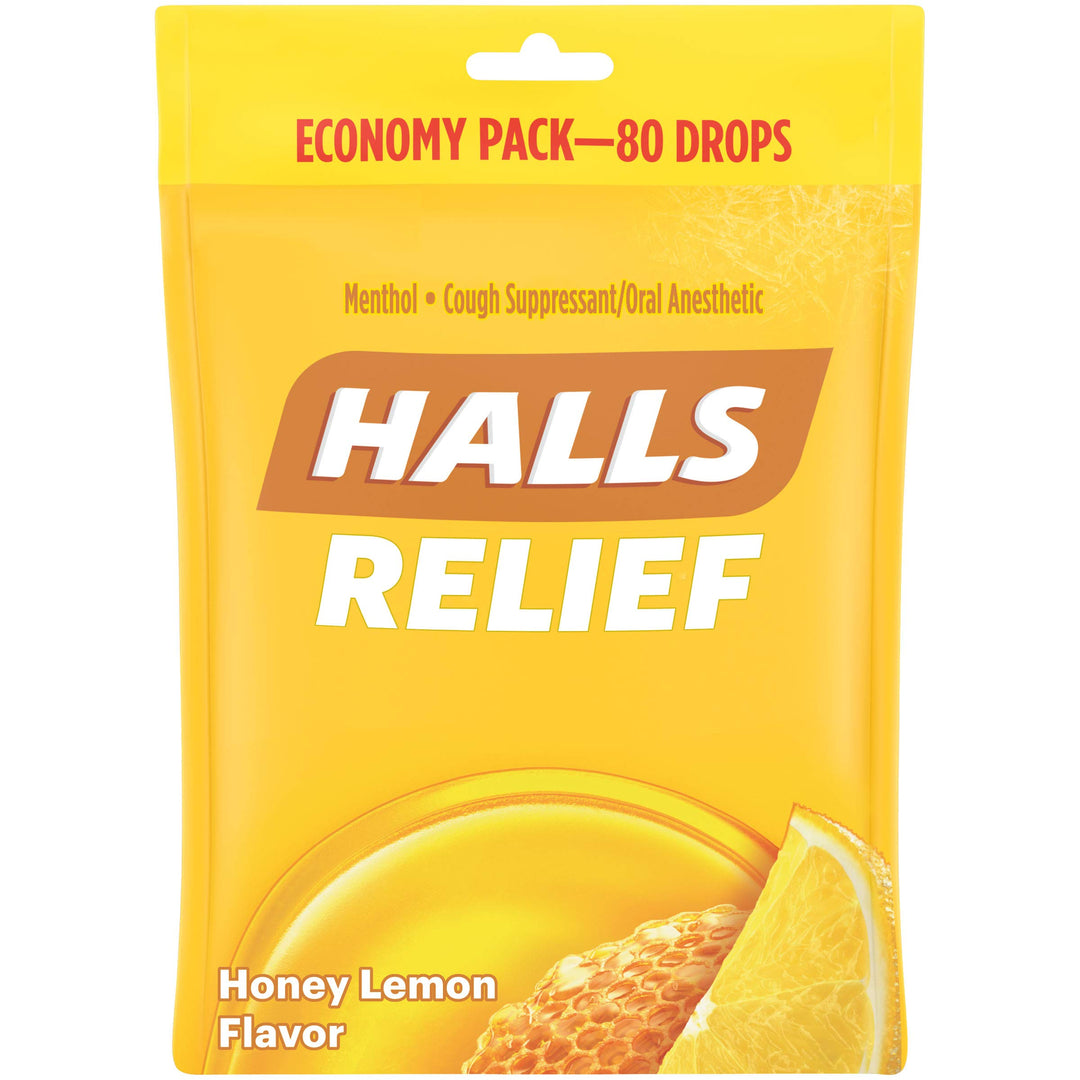 HALLS Relief Honey Lemon Cough Drops, Economy Pack, 80 