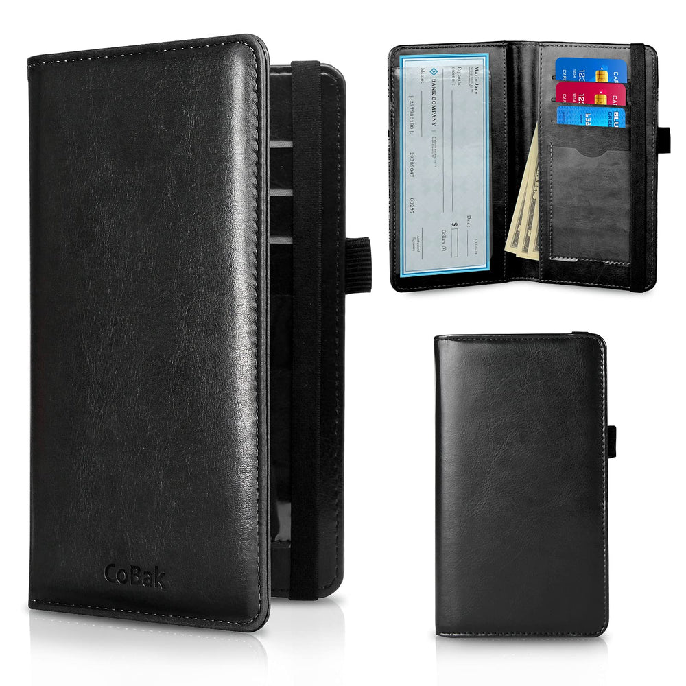 CoBak Premium Leather Checkbook Cover - RFID Blocking, 