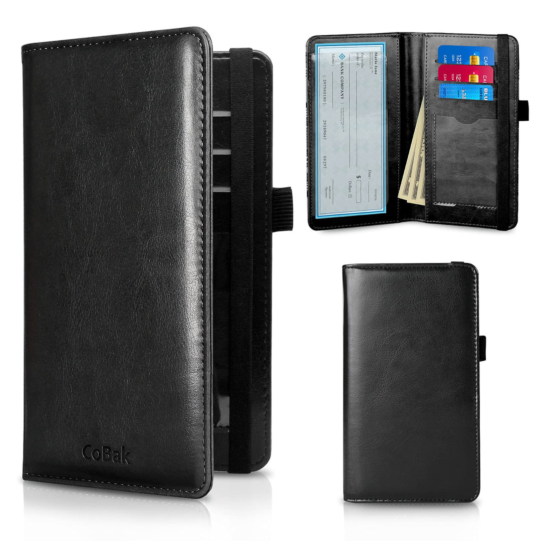 CoBak Premium Leather Checkbook Cover - RFID Blocking, 