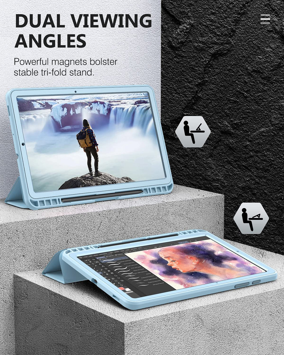 Case for Samsung Galaxy Tab S6 Lite 10.4 Inch 2024/2022/2020,9H Clear HD Built-in Screen Protector Full-Body Military-Grade Trifold Stand Cover with Auto Sleep/Wake &amp; Pencil Holder, Sky Blue
