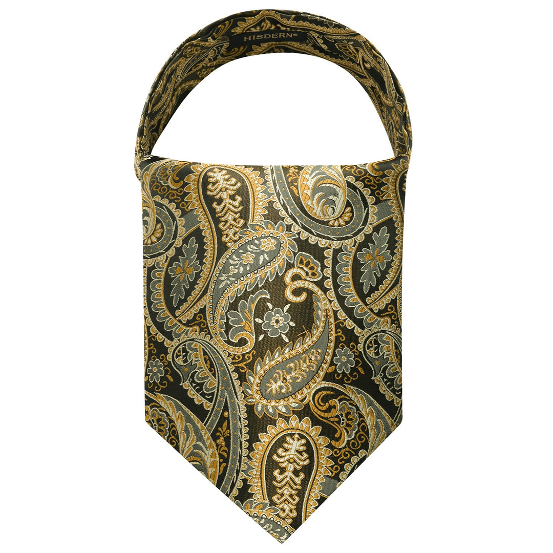 HISDERN Ascot Tie Mens Formal Gold Cravat Ties Floral P