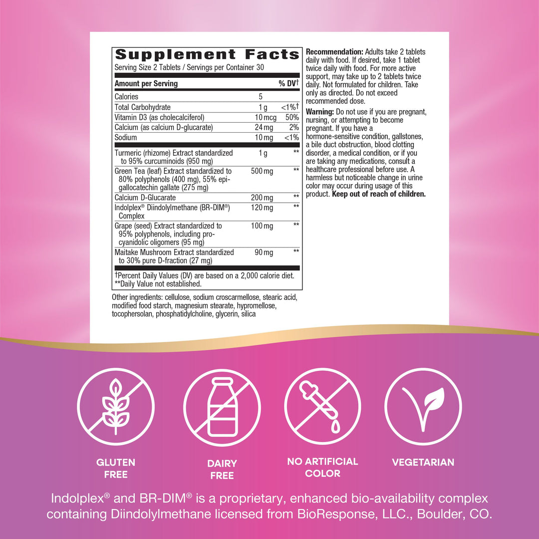 Nature&#39;s Way Protective Breast Formula, Supports Balanced Estrogen Metabolism*, Supports Premenstrual Breast Comfort*, with BR-DIM, Turmeric Extract, and Vitamin D3, 60 Tablets (Packaging May Vary)