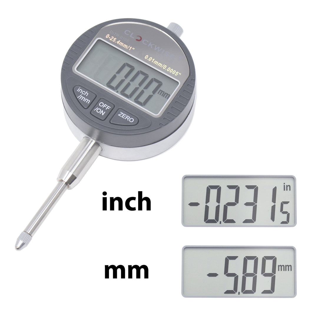 Digital Indicator with Magnetic Base Holder Stand, DIBR-0105 0-1 Inch/25.4mm, Inch/Metric Conversion, Auto Off