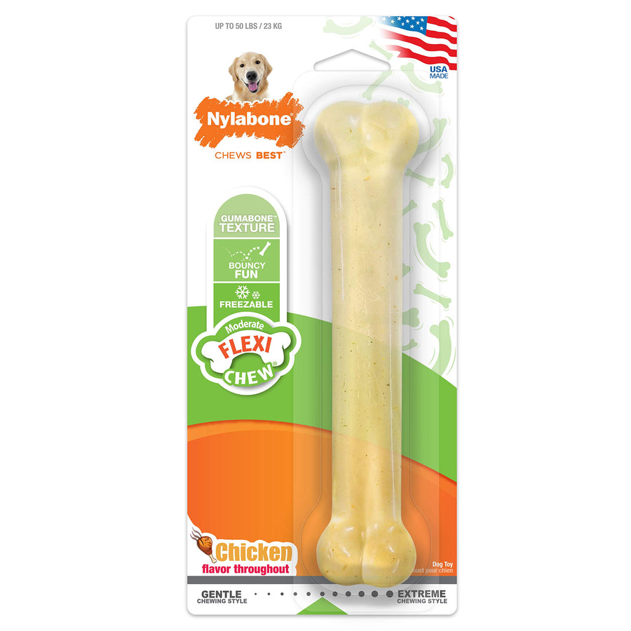 Original Bone Flexi Chew Toy for Dogs, Dog Toys for Moderate Chewers, Chicken Flavor, Large/Giant, 1 Count