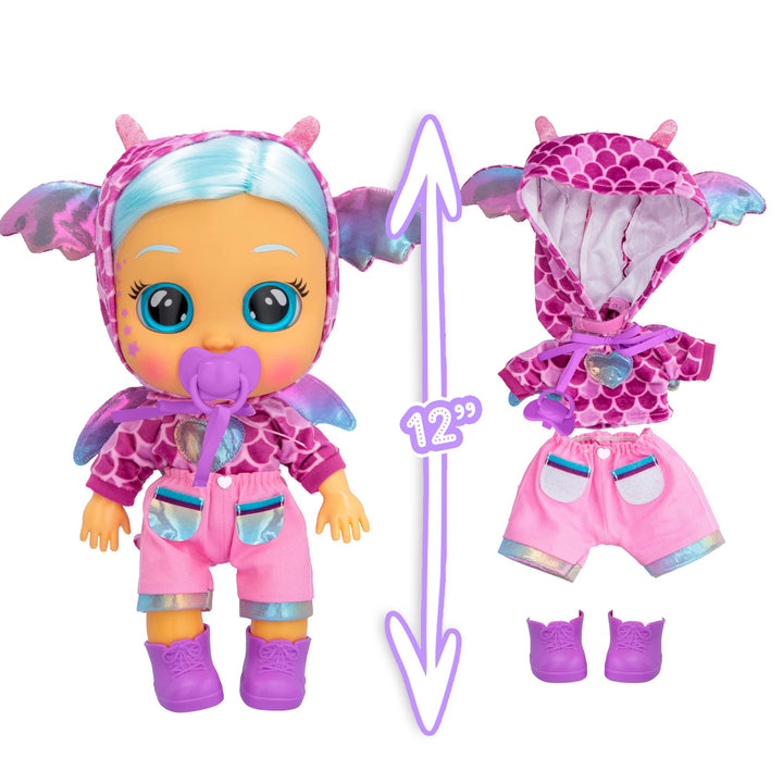 Dressy Fantasy Bruny - 12 Baby Doll | Pink and Purple Shirt with Dragon Themed Hoodie and Baby Pink Pants with Metallic Details, for Girls and Kids 18M and Up