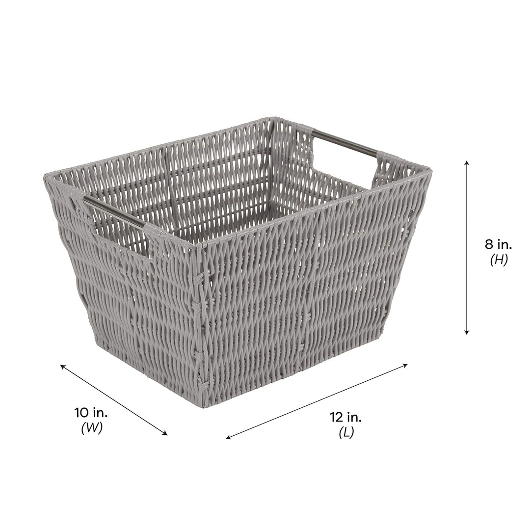 12x10x8 Medium Woven Basket for Storage with Handles, Nursery, Playroom, Toys, Bedroom, Closet, Clothes, Office, Decorative Organizer Rattan Totes, Grey
