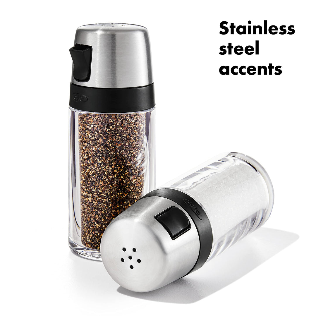 Salt and Pepper Shaker Set, Clear, Stainless Steel
