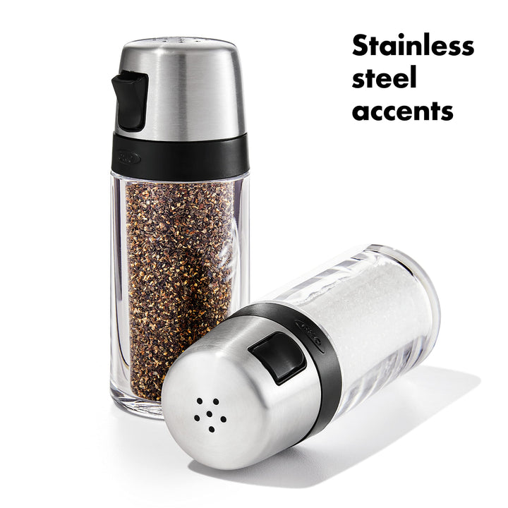 Salt and Pepper Shaker Set, Clear, Stainless Steel