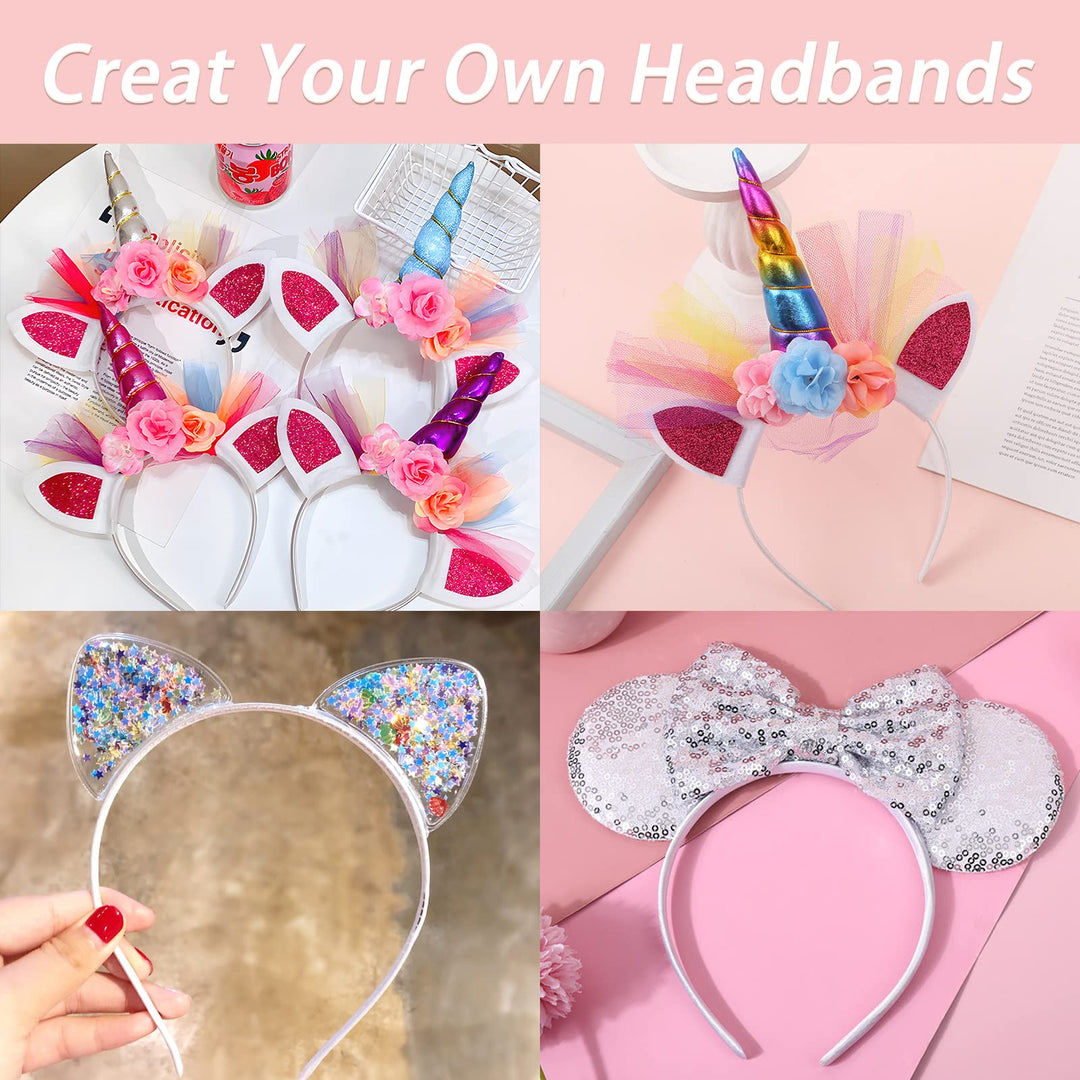 Girls&#39; DIY Satin Covered Headbands 1cm Width 36cm Circle Size (20pcs White)