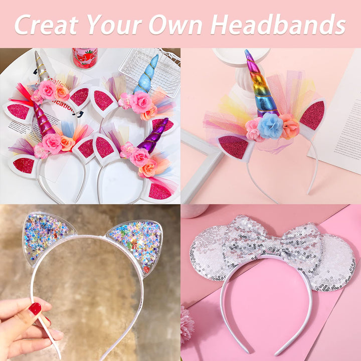 Girls&#39; DIY Satin Covered Headbands 1cm Width 36cm Circle Size (20pcs White)