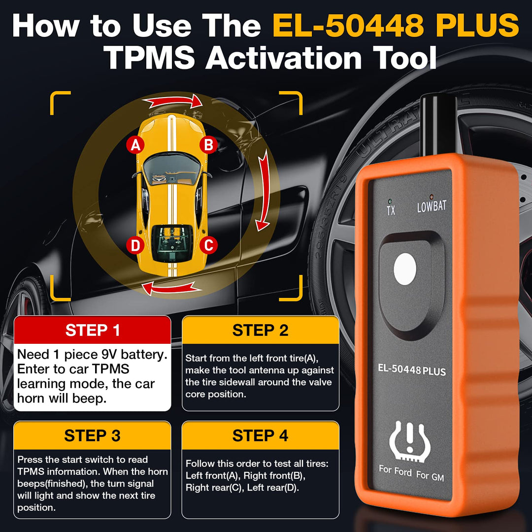 EL-50448 Plus TPMS Relearn Tool for Ford for GM Automotive Tire Pressure Monitor Sensor 315/433 MHz Reset Tool, 2 in 1 Relearn Tool for F150 for Lincoln for Buick for Cadillac Vehicle