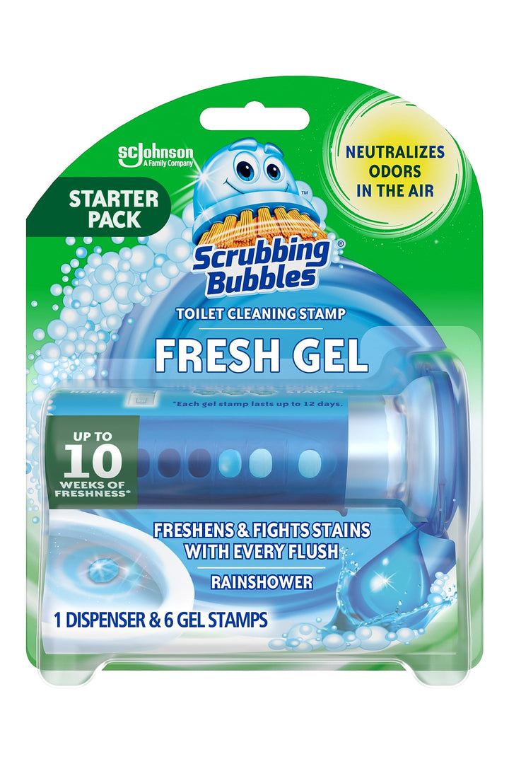 Fresh Gel Toilet Bowl Cleaning Stamps, Gel Cleaner, Helps Prevent Limescale and Toilet Rings, Rainshower Scent, 6 Stamps