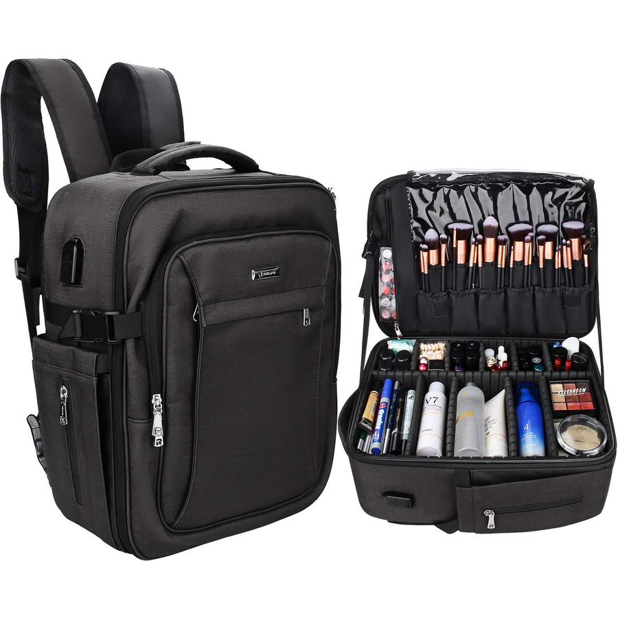Makeup Backpack, Professional Makeup Case Extra Large Travel Train Case Makeup Bag for Women Cosmetic Organizer, Makeup Brush Storage Holder, Makeup Artist Kit, with Adjustable High Dividers