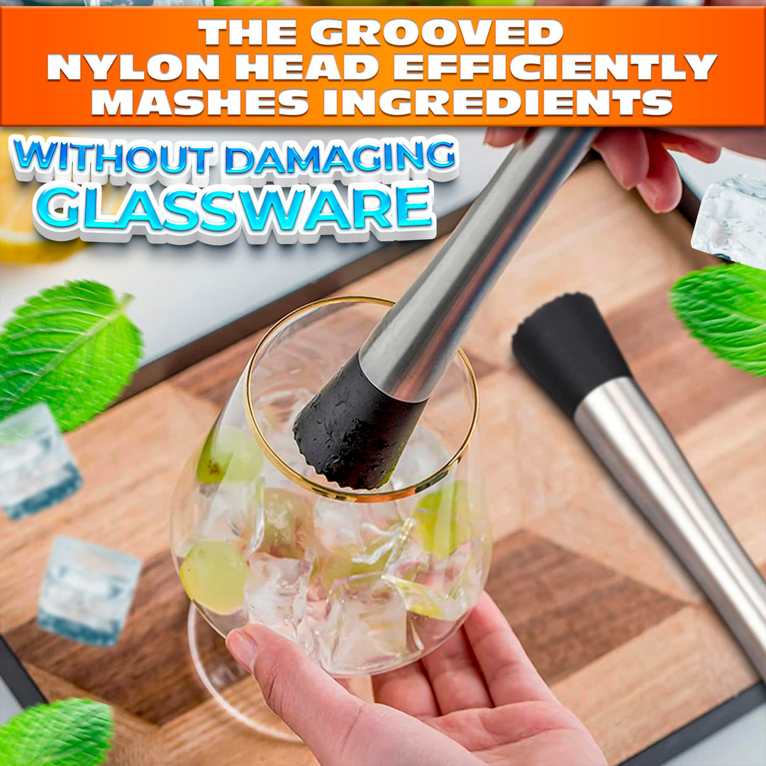 Stainless Steel Bar Muddler for Cocktails - 2Pcs Old Fashioned Cocktail Muddler for Lemonade Home Bar Supplies and Accessories Drink Muddler - 8 Old Fashion Ice Crushers Cocktail Muddler Set