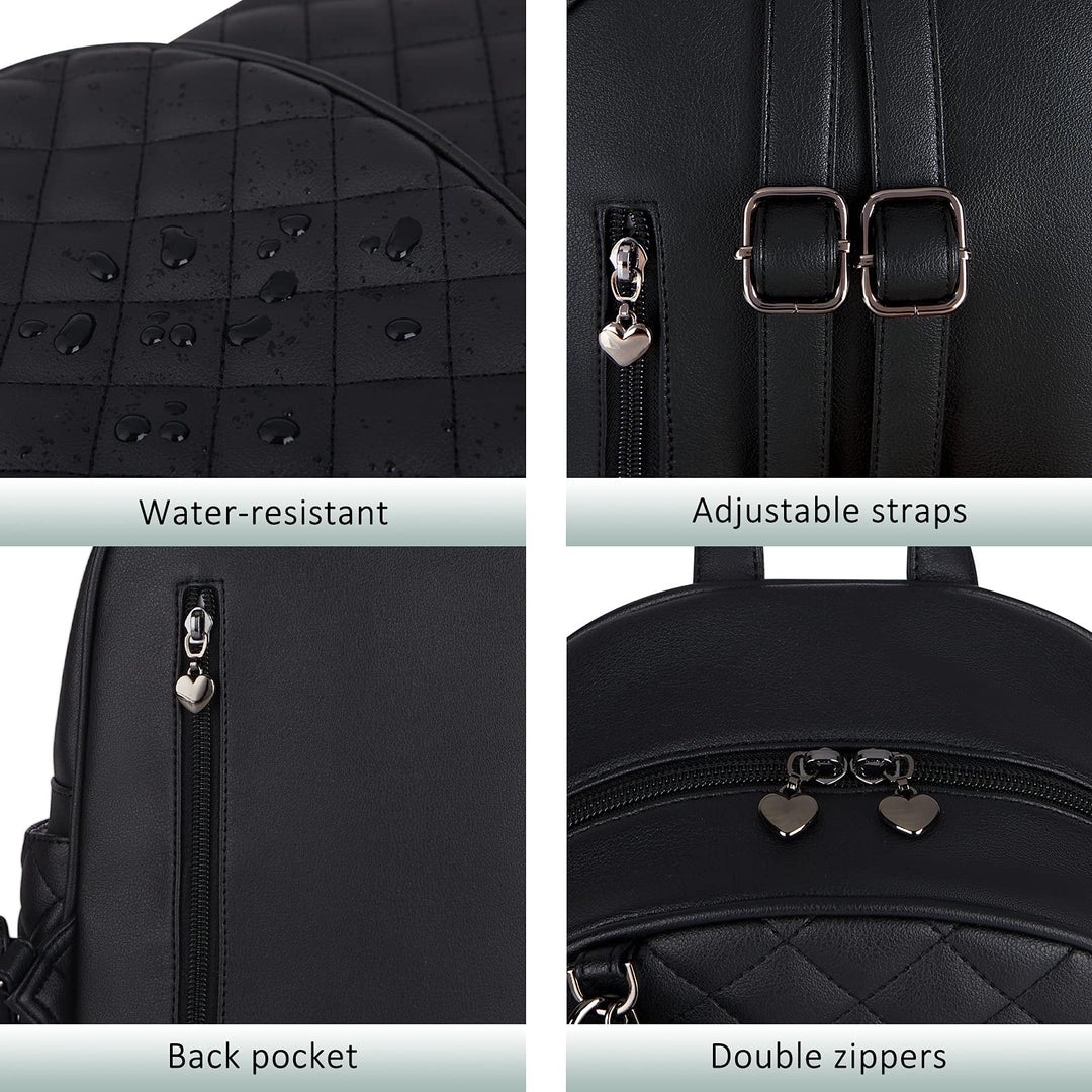 Mini Backpack for Women Leather Small Backpack Purse for Ladies Cute Pom Bookbag Travel Shoulder Bag with Charm Tassel Black