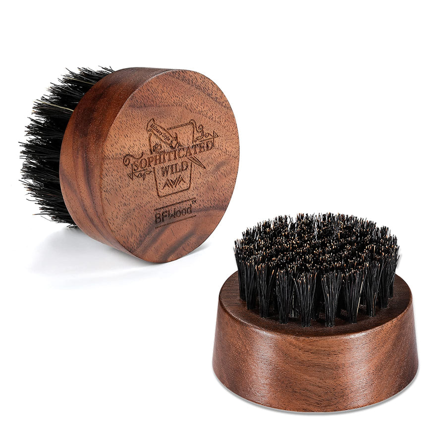 Beard Brush Boar Bristles Small Round Shape - Black Walnut