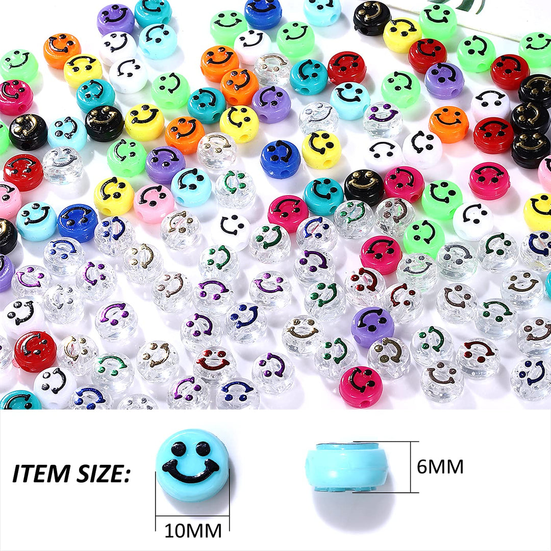 120PCS Happy Face Beads Colorful Flower Polymer Clay Happy Face Beads Vinyl Resin Acrylic Loose Spacer Beads for Bracelet Necklace Earring Jewelry Making Supplies with Elastic String