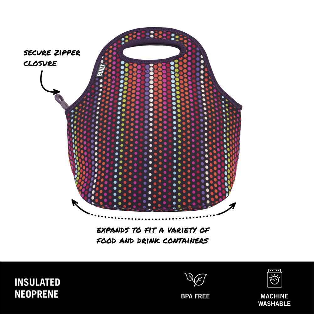 BUILT Gourmet Getaway Soft Neoprene Lunch Tote, Lightweight, Insulated, and Reusable, One Size, Micro Dots