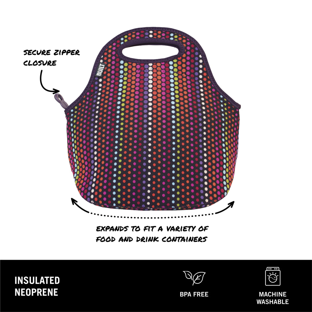 BUILT Gourmet Getaway Soft Neoprene Lunch Tote, Lightweight, Insulated, and Reusable, One Size, Micro Dots
