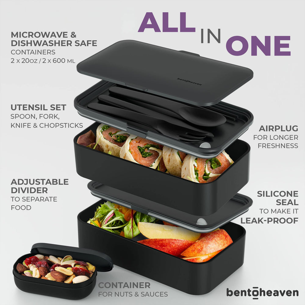 Premium Bento Box Adult Lunch Box with Compartments for Women & Men, Set of Utensil & Chopsticks & Dip Container, Cute Japanese Kids Bento Lunch Box, Microwavable (Outer Space)