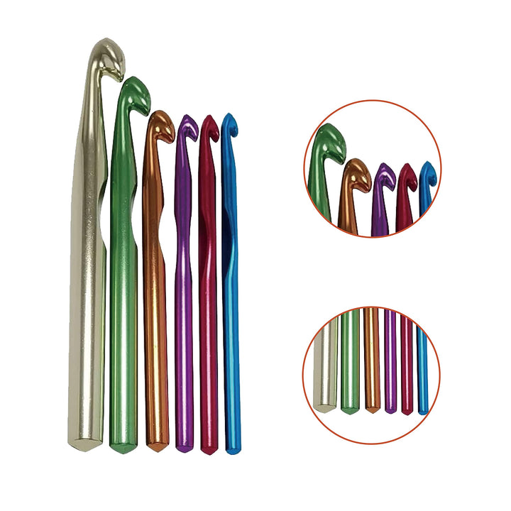 Large Aluminum Crochet Hooks Set 7mm, 8mm, 9mm,10mm, 12mm, 15mm, Big Standard Size Crochet Hooks