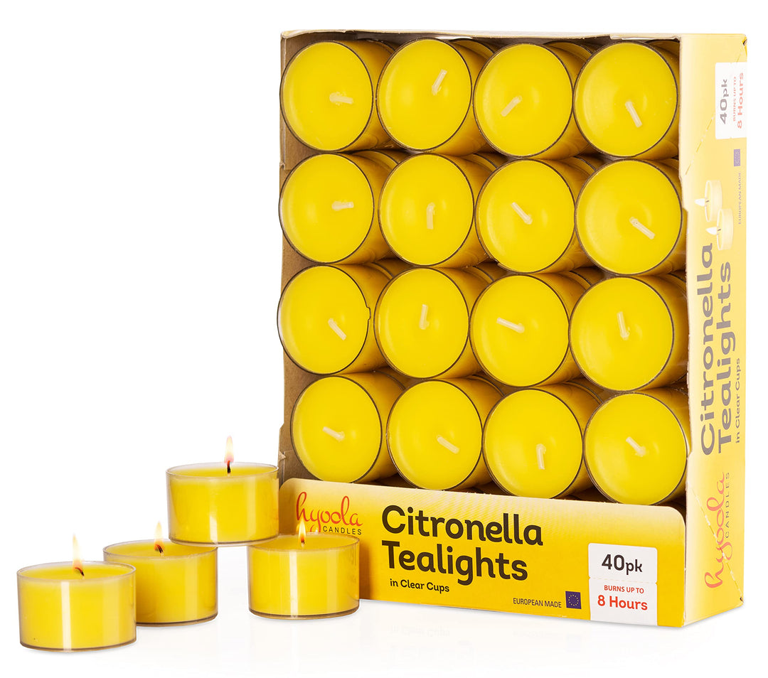Tealight Citronella Candles Outdoor - 8 Hour Burn Time - Indoor and Outdoor Mosquito, Insect and Bug Repellent Citronella Candle - Natural Fresh Scent - Decorative in Clear Cup - 40 Pack