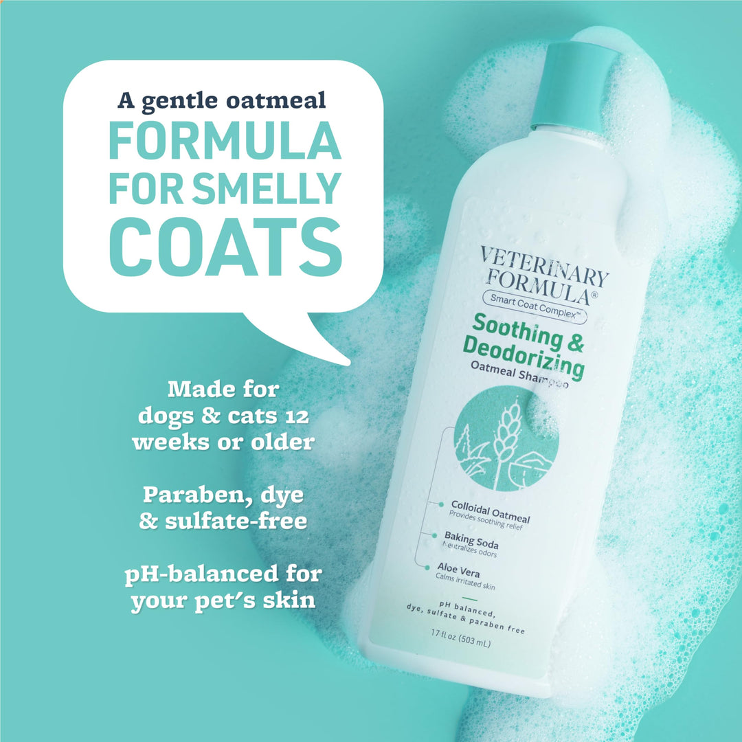 Smart Coat Complex Soothing and Deodorizing Oatmeal Shampoo for Dogs, 17 Fl oz – Baking Soda Eliminates Odors, Aloe Vera &amp; Oatmeal Cleanse and Hydrate Skin – Long-Lasting Fragrance