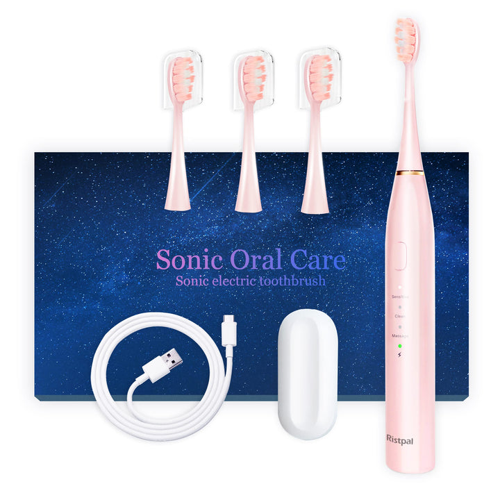 Sonic Electric Toothbrush for Adults and Kids, with 3 Brush Heads, One Charge for 30 Days, 3 Modes and 2 Minutes Build in Smart Timer(Pink)