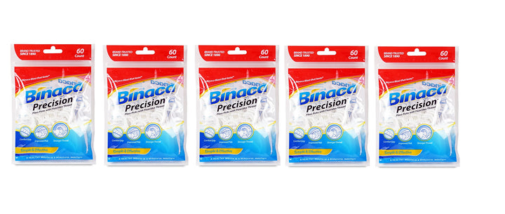 Binaca Precision Floss Picks with Fluoridex Thread 60 pack (Pack of 5) 300 TOTAL FLOSS PICKS